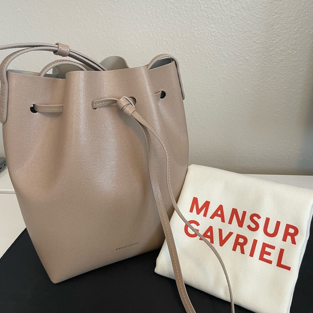 Mansur Gavriel Beige Leather Mini Bucket Bag